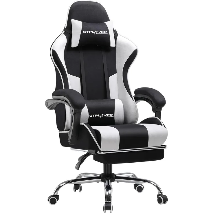 GTPLAYER Bürostuhl Gaming Stuhl Massage Gaming Sessel Ergonomischer Gamer Stuhl mit Fußstütze, Kopfstütze Massage-Lendenkissen, Gepolstert Game Chair, Drehsessel Stoff