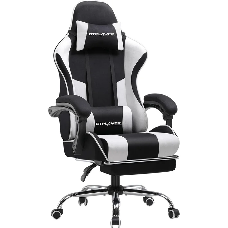 GTPLAYER Bürostuhl Gaming Stuhl Massage Gaming Sessel Ergonomischer Gamer Stuhl mit Fußstütze, Kopfstütze Massage-Lendenkissen, Gepolstert Game Chair, Drehsessel Stoff