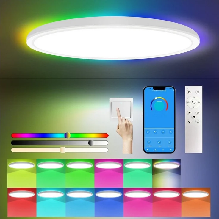 Ophy LED Deckenleuchte 24W LED Badezimmer-Deckenleuchte – RGB Farbwechsel, dimmbar 3000-6500K, 3200 lm, Fernbedienung (Deckenbeleuchtung) – Bild 1
