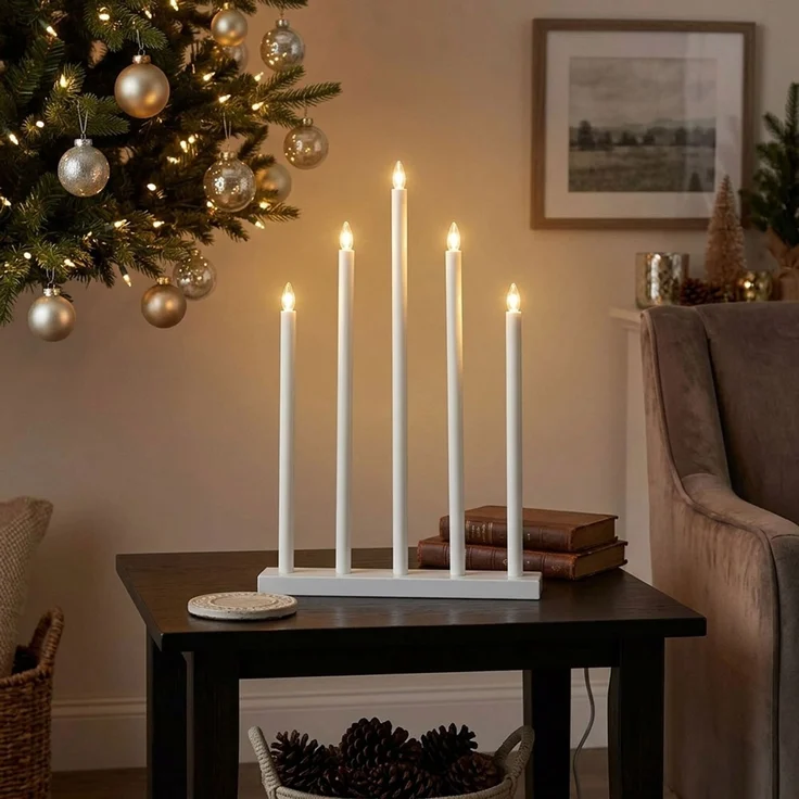 LED Kerzenständer HOLY, Weiß, Holz, Stahl, Weihnachten, H 64 cm – Bild 3
