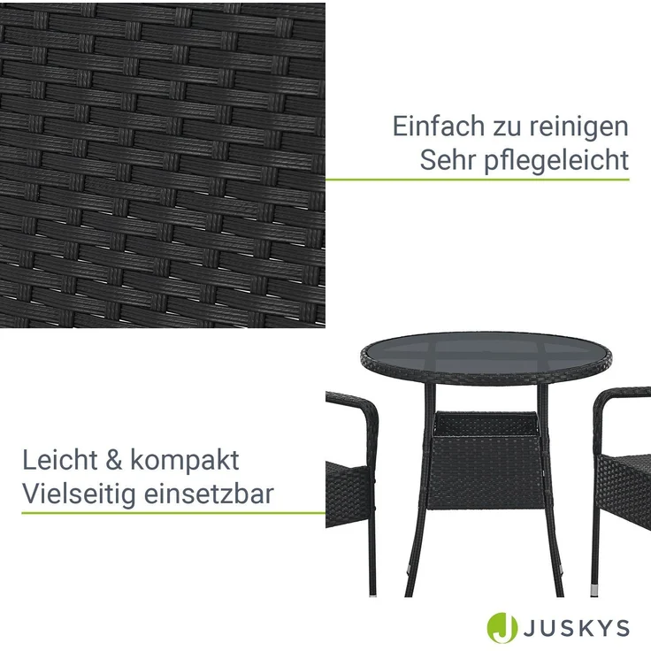 Juskys Polyrattan Gartentisch Yoro wetterfest - Balkontisch Ø 60 cm rund - Rattan Beistelltisch mit Glasplatte - kleiner Tisch für Balkon - Schwarz – Bild 4