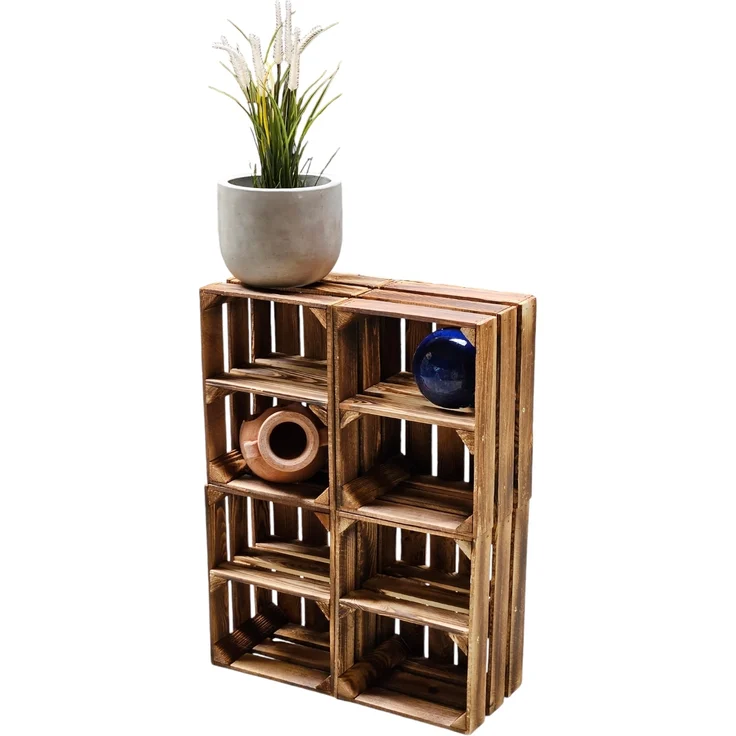 4er Set Holzkisten Weinkisten Obstkiste Klein Geflammt Regal aus Holz 40x30x25cm – Bild 2