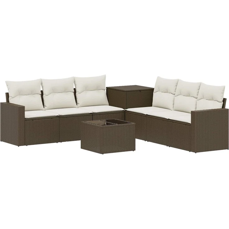 vidaXL Sofa Set 8 stk. Braun und Creme Weiß Polyrattan und Stahl 3448326 – Bild 2