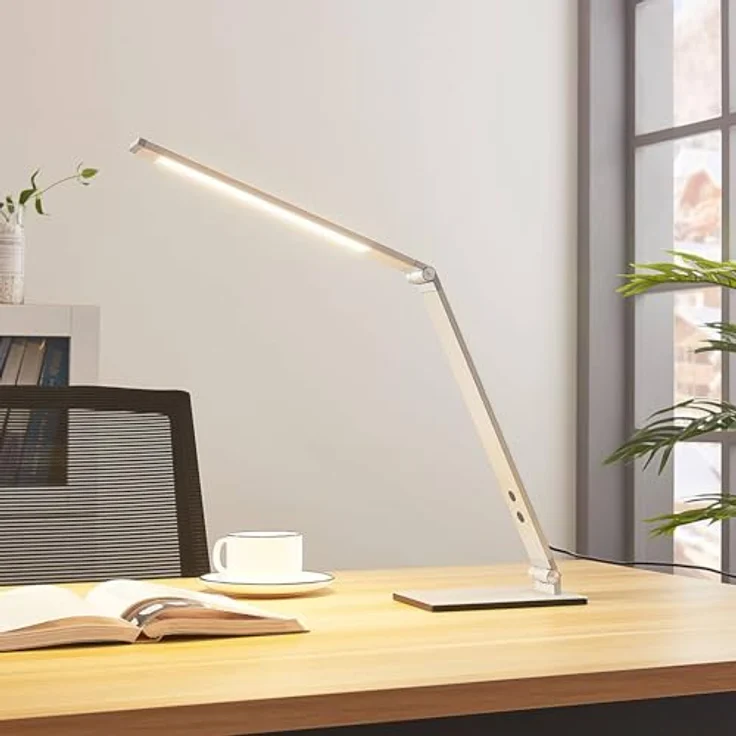 Lucande LED-Schreibtischleuchte Nicano, grau, dimmbar mit vierstufiger Helligkeitseinstellung und flexibler Ausrichtung – Bild 2