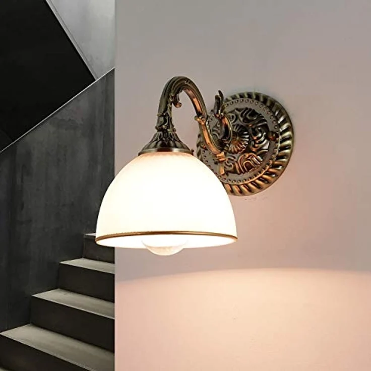 Licht-Erlebnisse Wandleuchte LOUIS, ohne Leuchtmittel, Wandlampe Glasschirm Jugendstil in Messing Leuchte – Bild 1