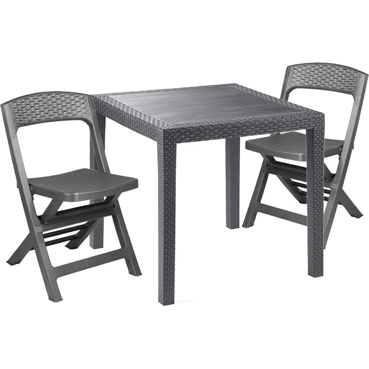 Dmora Outdoor Lounge Set Sanzeno, Outdoor oder Indoor Lounge Set, Quadratischer Tisch mit 2 Klappstühlen, Made in Italy, Anthrazit