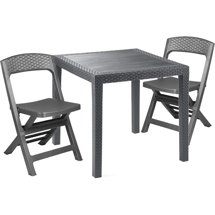 Dmora Outdoor Lounge Set Sanzeno, Outdoor oder Indoor Lounge Set, Quadratischer Tisch mit 2 Klappstühlen, Made in Italy, Anthrazit – Bild 1