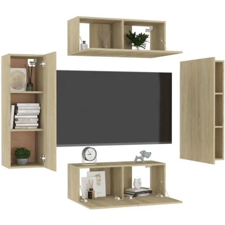 vidaXL 4-tlg. TV-Schrank-Set Sonoma-Eiche Spanplatte [3078981]