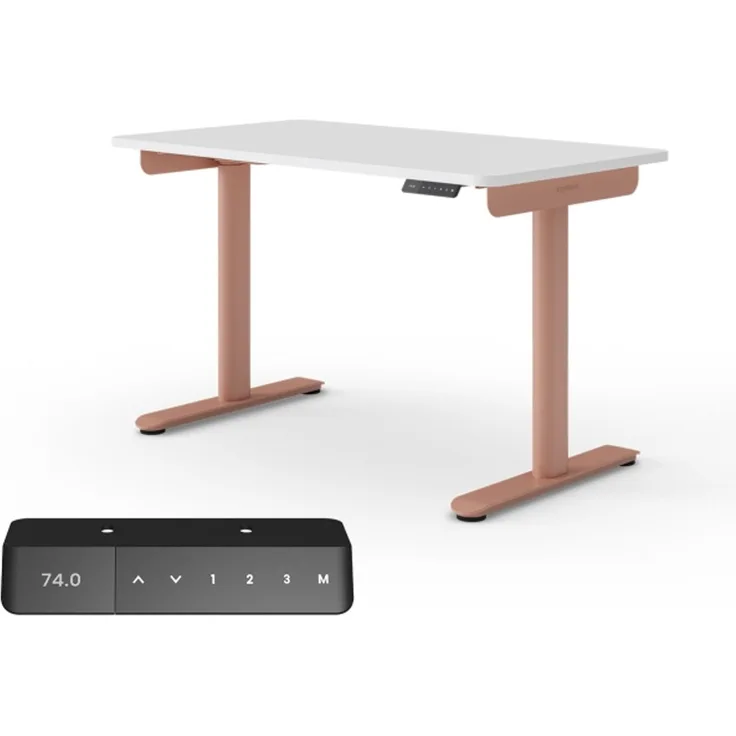 Ergotopia Desktopia One I Elektrisch höhenverstellbarer Schreibtisch I Tischplatte: 120x65cm, Weiß Dekor I Gestell Apricot I Top Preis-Leistung
