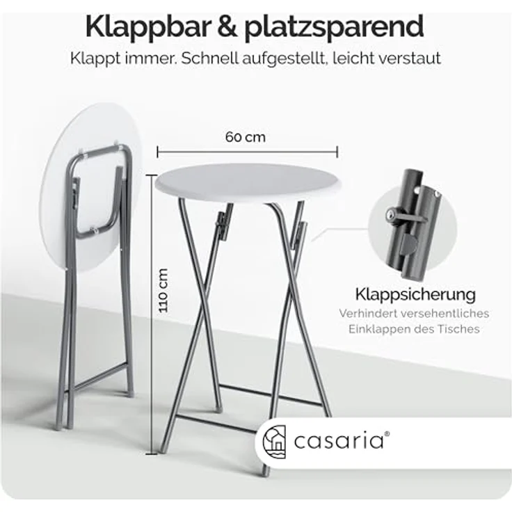 Casaria Stehtisch Klappbar, Holz Optik Weiß, 60cm – Bild 3