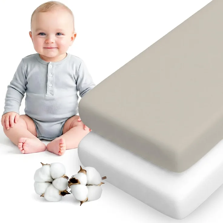 Dreamzie 2er Set Spannbettlaken Babybett 60x120 cm - Baumwolle Oeko-Tex - Bettlaken für Kinderbett klein - Grau/Weiß