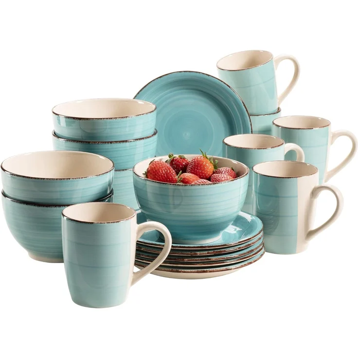Mäser 931496 Lumaca Frühstück-Service für 6 Personen im Vintage Look, handbemalte Keramik, Geschirr-Set, Steingut, türkis, 18-teilig (1 Set) – Bild 9