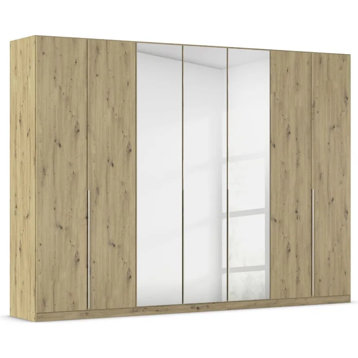 Rauch Möbel Alabama, Kleiderschrank für Schlafzimmer, Kinderzimmer, Wohnzimmer, Garderobe, Flur, 7-türig, Spiegel, mit Zubehör Premium, Farbe Eiche Artisan, Holz, Breite 315 cm