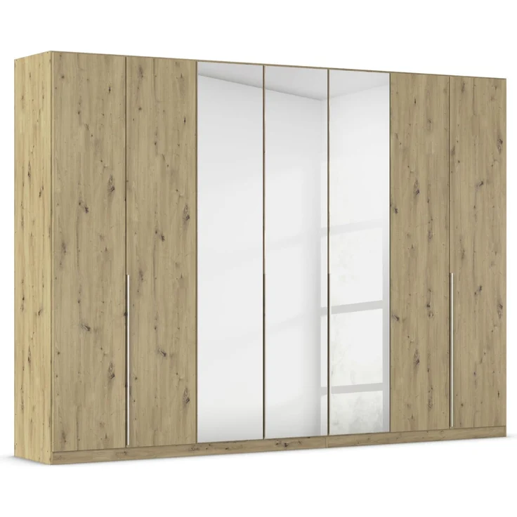 Rauch Möbel Alabama, Kleiderschrank für Schlafzimmer, Kinderzimmer, Wohnzimmer, Garderobe, Flur, 7-türig, Spiegel, mit Zubehör Premium, Farbe Eiche Artisan, Holz, Breite 315 cm