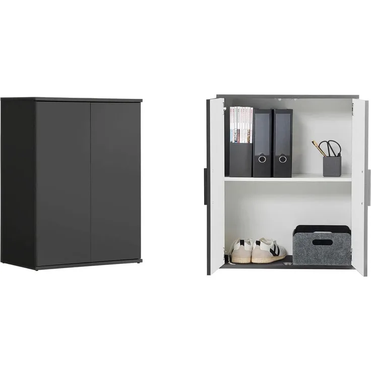 mokebo® Mehrzweckschrank 60 cm Breite 'Der Kurze', kurzer Schrank in Grau BZW. Schwarz Matt aus Holz, grifflose Öffnung, funktionaler Aktenschrank, Made in Germany | Anthrazit