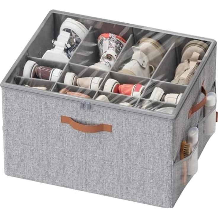 SONGMICS Schuh-Organizer, Schuhaufbewahrung, für 16 Paar Schuhe, Schuhbox, Griffe, platzsparend, Aufbewahrungsbox mit transparentem Deckel, anpassbar, für Schrank, taubengrau – Bild 2