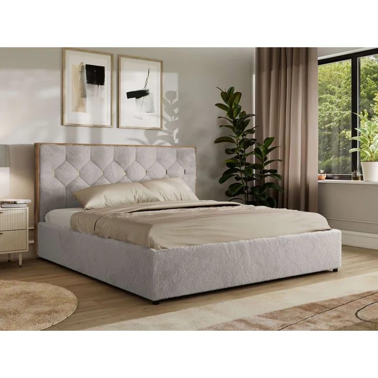 Polsterbett mit Bettkasten LARINO CLASSIC 140x200 cm Lattenrost und Gasdruckfedern, stabiles Bettgestell, modernes Design Multipocket Matratze - Hellgrau Plüsch - ELORI LUX