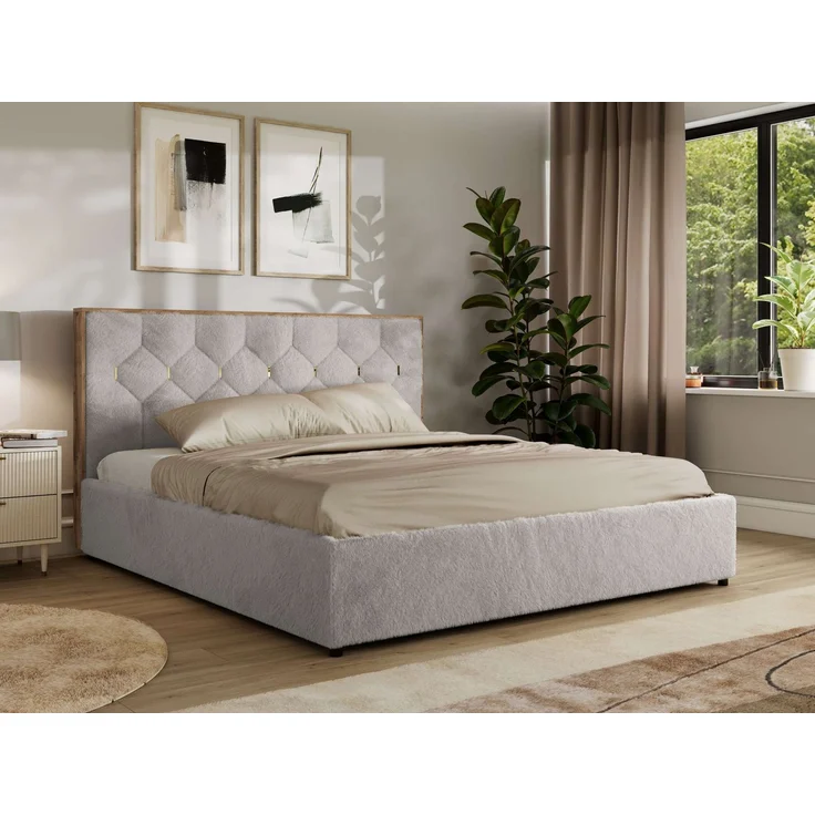 Polsterbett mit Bettkasten LARINO CLASSIC 140x200 cm Lattenrost und Gasdruckfedern, stabiles Bettgestell, modernes Design Multipocket Matratze - Hellgrau Plüsch - ELORI LUX – Bild 1