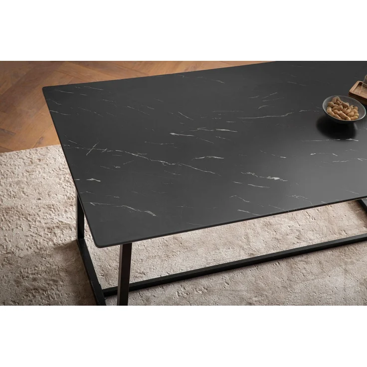 Esszimmertisch 120x60x76cm Marmor-Optik Schwarz Metallbeine Modern Rechteckig – Bild 4