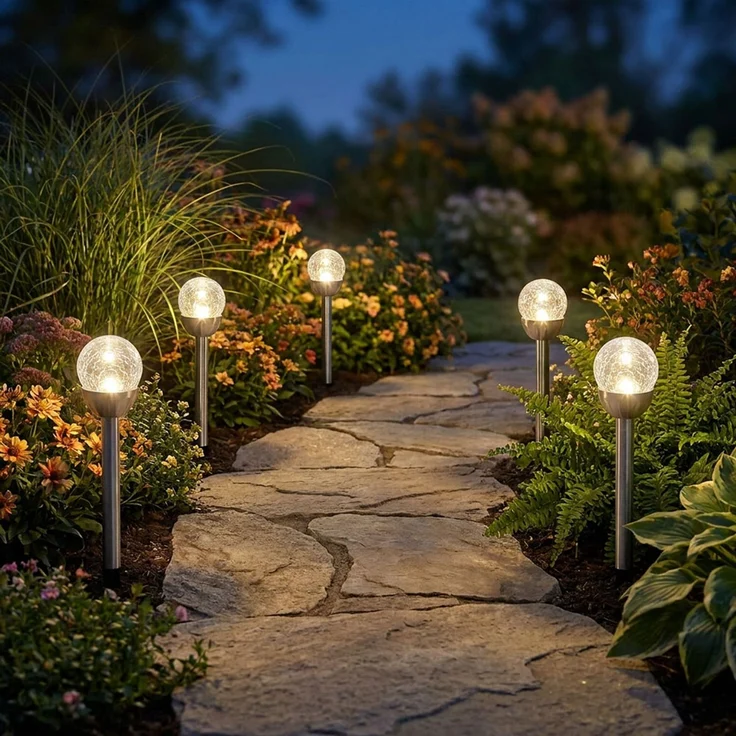 5x LED Außenleuchte, Edelstahl, Silber, Bruchglasoptik, IP44, H 24,5cm – Bild 2