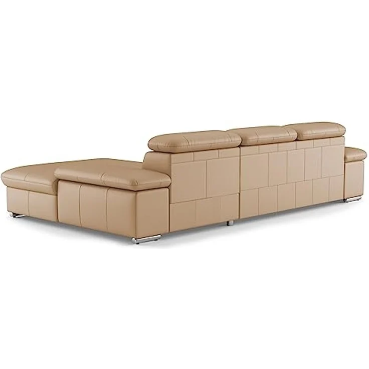CAVADORE Leder-Ecksofa Valerie mit XL-Longchair / Eckcouch mit Kopfteilverstellung, großem Longchair + Metallfüßen / 286 x 73 x 174 / Echtleder Beige – Bild 4