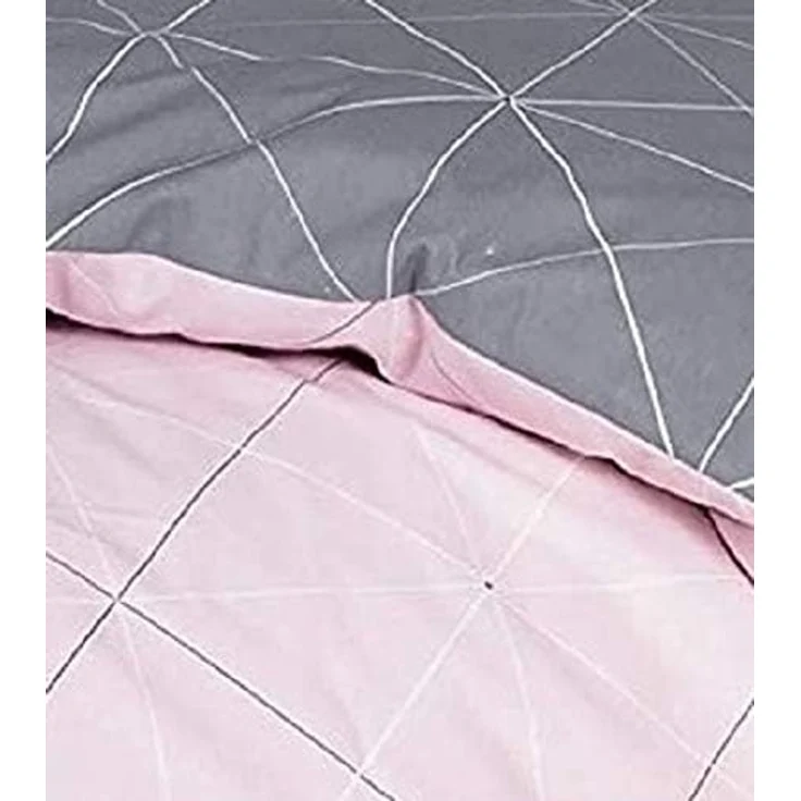 Davos Janine Biber Bettwäsche 2tlg grau rosa 65101-01| Bettwäsche-Set aus 100% Baumwolle | 2 teilige Wende-Bettwäsche 135x200 cm & Kissen 80x80 cm | Geometrisches Muster – Bild 3