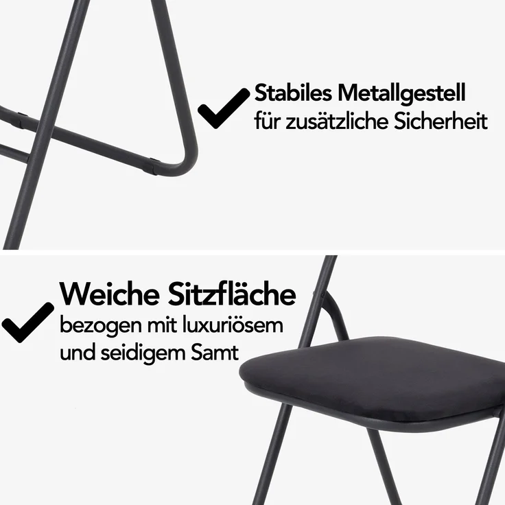 Infinity Goods Klappstühle – 2er-Set – Klappstühle – Samt – Esszimmerstühle – Klappbare Stühle – 43 x 47 x 80 cm – Stühle – Schwarz – Bild 5