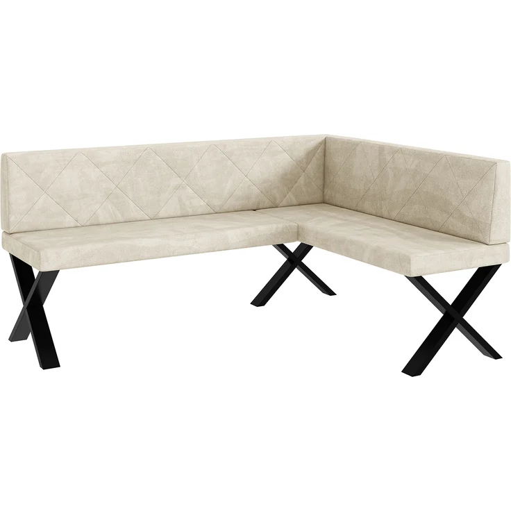 MEBLINI Eckbank für Esszimmer - Küchenbank - Essecke - Sitzecke Küche - ERIC - X-Beine 128x168x87cm Rechts - Creme Samt – Bild 1