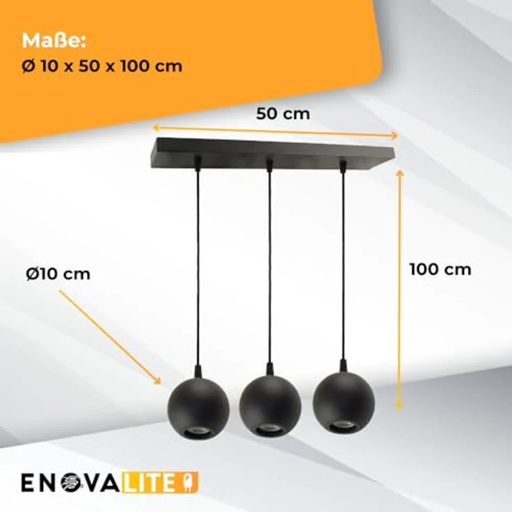 ENOVALITE Pendelleuchte GLOBE, 3-flammige Deckenleuchte mit GU10 Fassung, Schwarz, Ø100mm, moderne Innenraumbeleuchtung – Bild 5