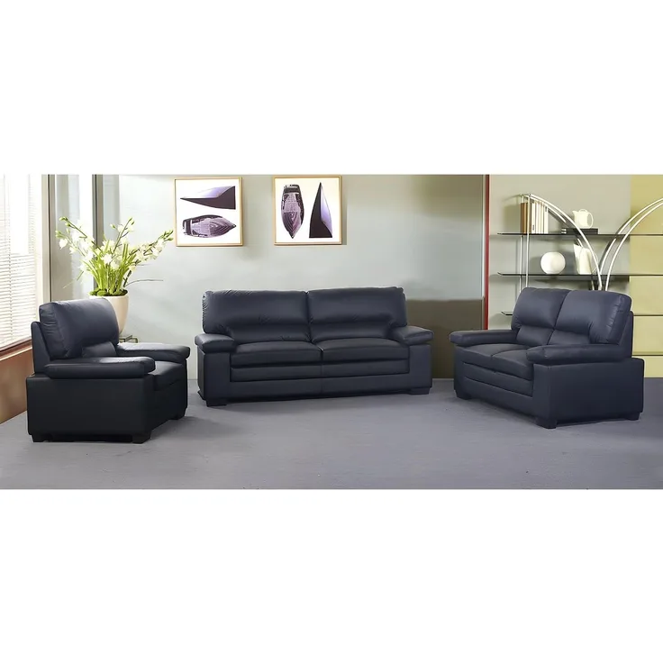 Vente-unique - MIMAS Couchgarnitur mit Sessel Leder Schwarz - B 90 cm x H 96 cm x L 168 cm210 cm104 cm