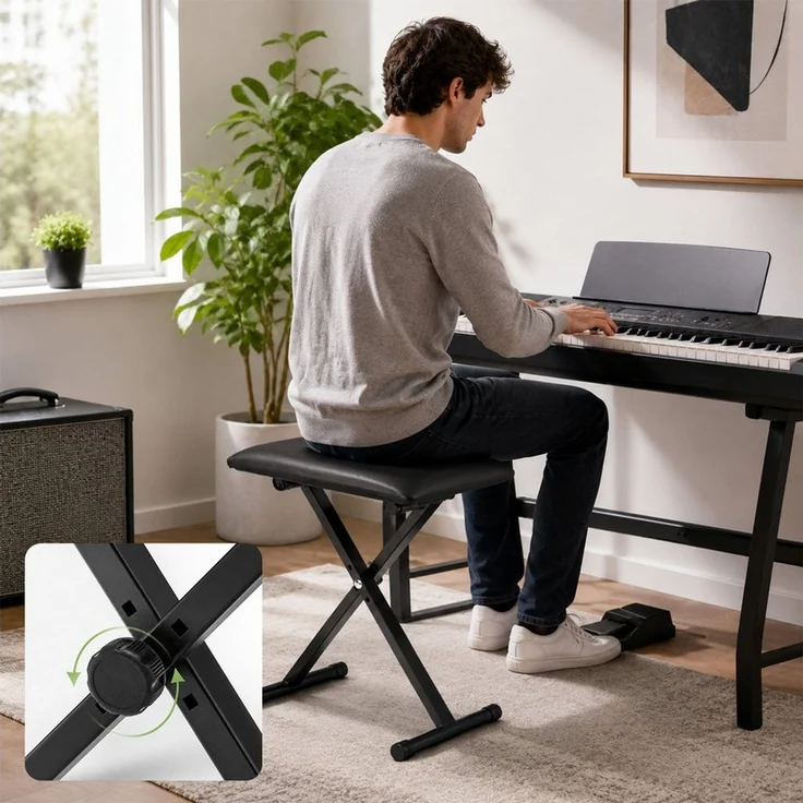 Youyijia Klavierbank Klavierbank höhenverstellbar klappbar X-förmiger Keyboardhocker – Bild 2