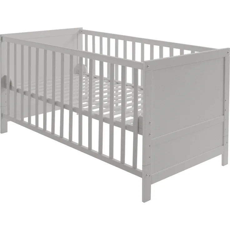 roba Gitterbettt 70 x 140 - 3-fach höhenverstellbar - 3 Schlupfsprossen - Babybett umbaubar - Holz taupe