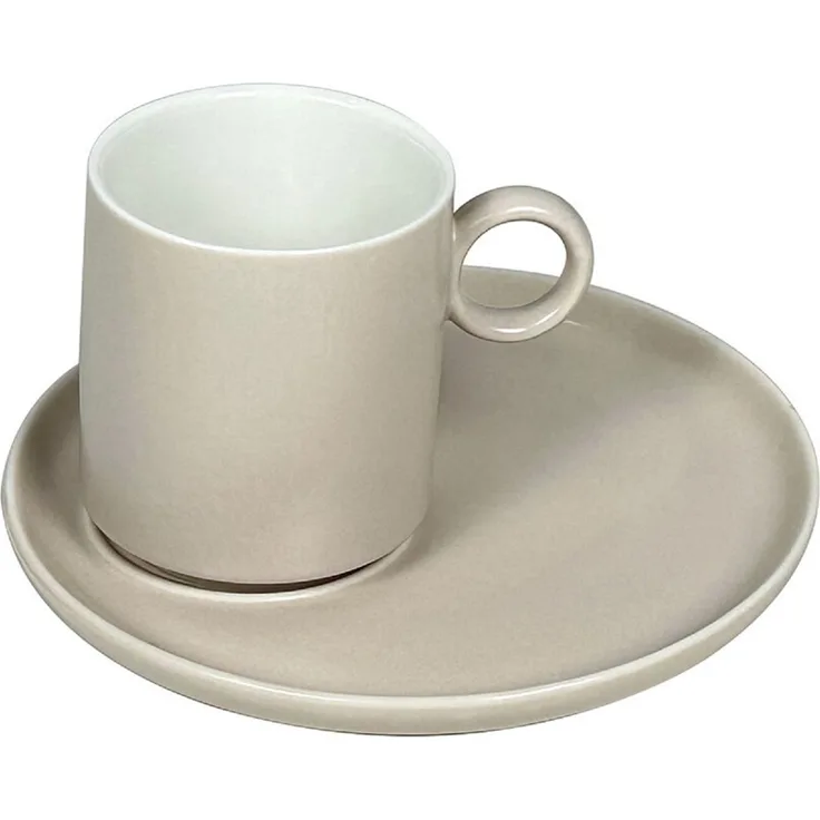 Schäfer Mokka-Service 12-tlg. Set mit 90 ml Tassen und Gebäck-Untertellern Taupe