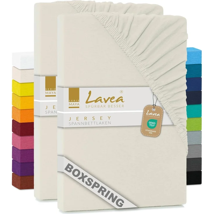 Lavea Spannbettlaken Maya, in Gr. 60x140, 90x200, 120x200, 140x200, 180x200 oder 200x220 cm, Baumwolle, Gummizug: rundum, (2 Stück), Jersey Spannbetttuch für Topper, Boxspring- und Wasserbetten