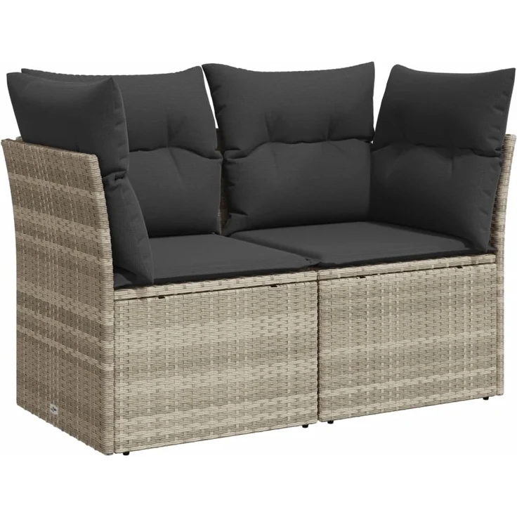 vidaXL Gartensofa mit Kissen 2-Sitzer Hellgrau Poly Rattan 366192 – Bild 1