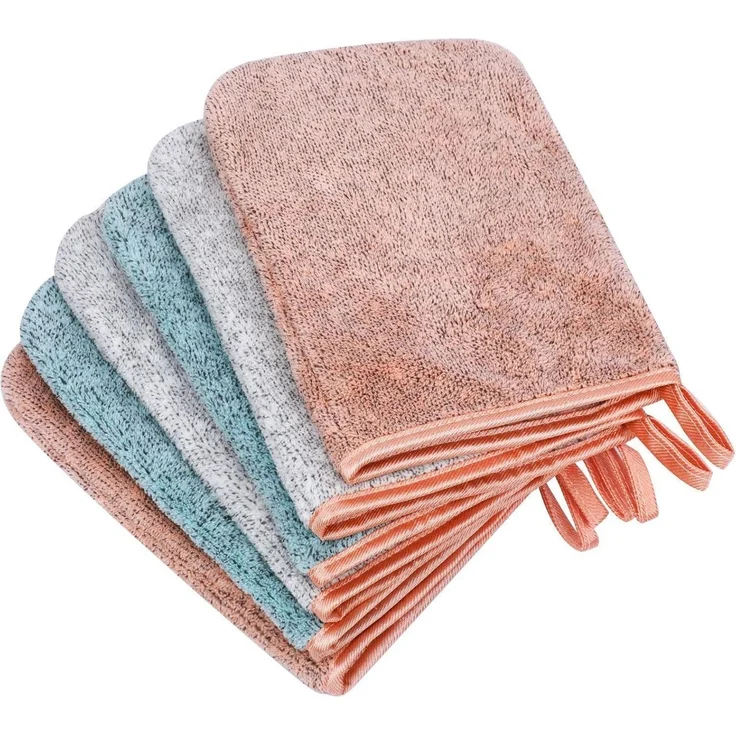 6er Set Mikrofaser Waschhandschuhe 15x21 cm Coral Fleece Make-up Entferner – Bild 1