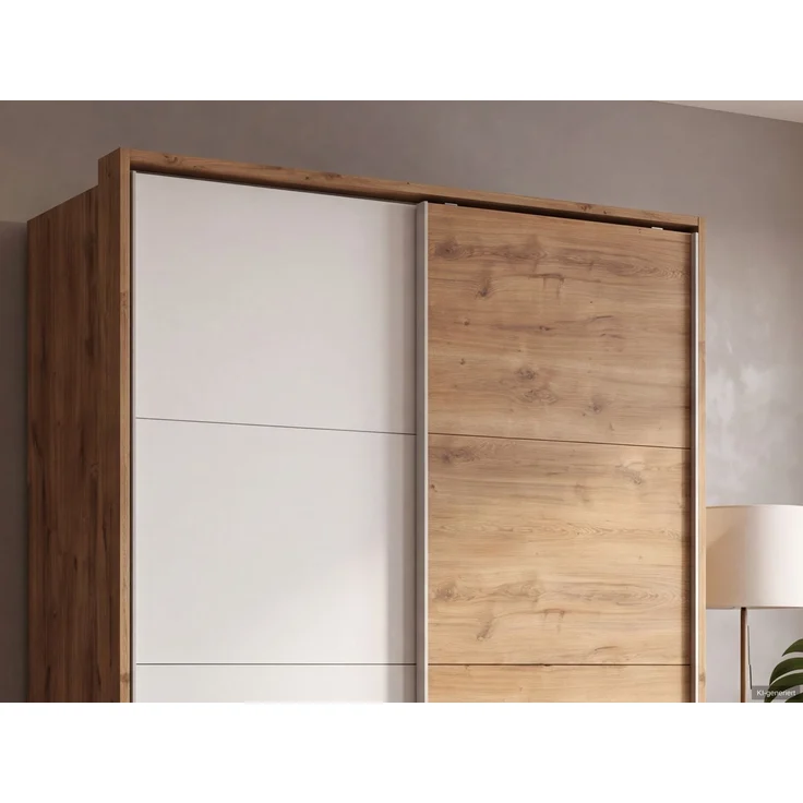 Schwebetürenschrank 2trg Kleiderschrank 138cm Eiche Weiß Schubladen Passepartout – Bild 5