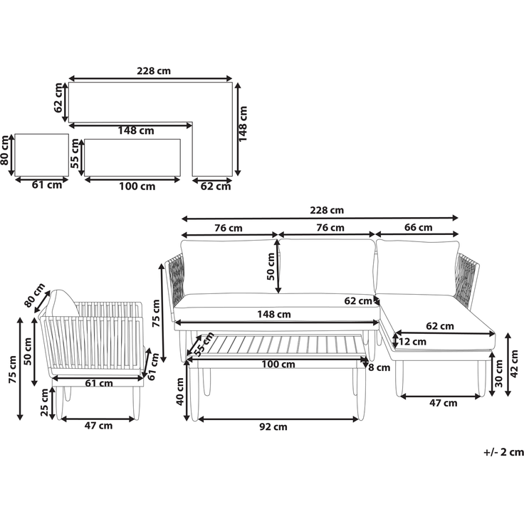 Lounge Set mit Tisch 4-Sitzer CREMONA Akazienholz linksseitig Weiß – Bild 2