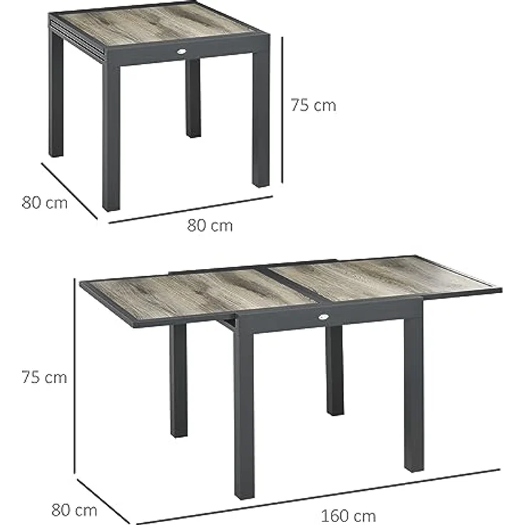 Outsunny Gartentisch, rechteckig, ausziehbar von 80 auf 160 cm, mit Aluminiumrahmen und pflegeleichter Kunststoffplatte, Beige und Grau – Bild 3