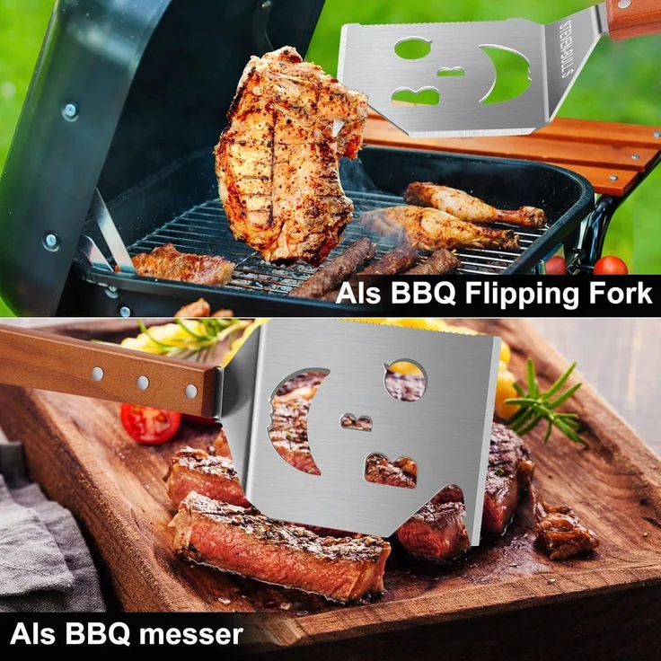 Steven-bull 7-in-1 Grillspachtel, Edelstahl silber / Holzgriff, 43 cm – Bild 4