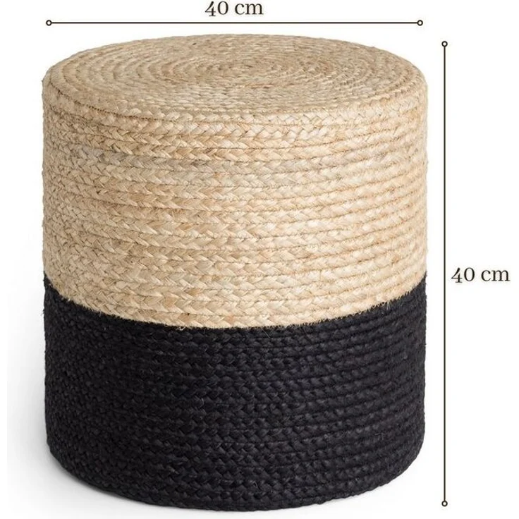 Hanse Home Jutta Jute Pouf - Natürlicher Sitz-Pouf aus Jute, Zylindrische Form im Boho Look, Hocker, Ottoman, Sitzhocker, Sitzkissen für Wohnzimmer, Esszimmer, Flur - Natur Gold Schwarz, 40 x 40 x 40 – Bild 3