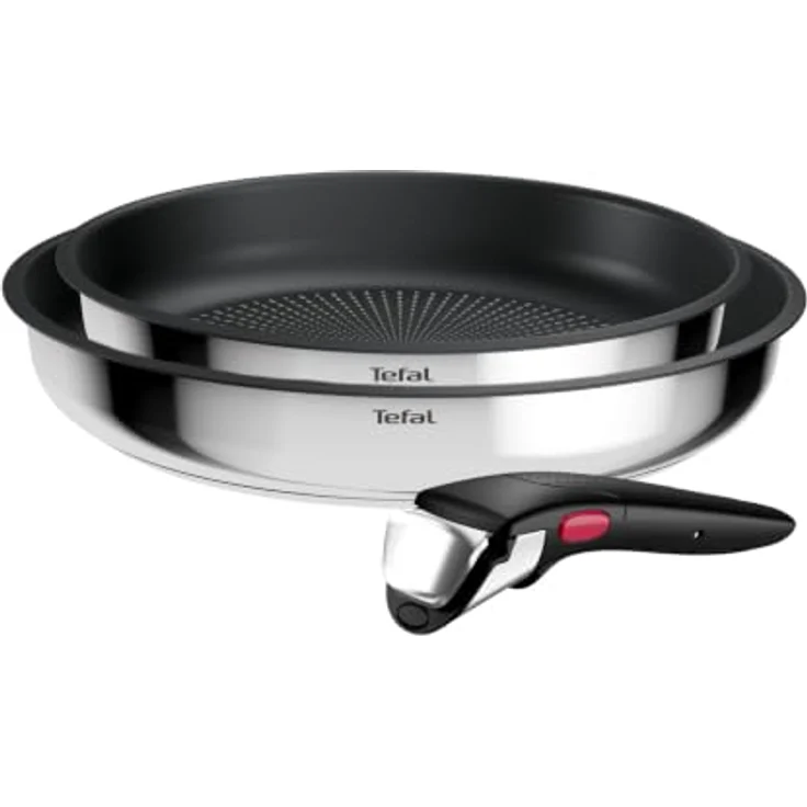 Tefal Ingenio Comfort Max 3-tlg. Pfannen-Set, Titanium Antihaftversiegelung, stapelbar, platzsparend, Thermo-Signal, für alle Herdarten, sicherer Griff, mühelose Reinigung, Edelstahl, L966S344 – Bild 2