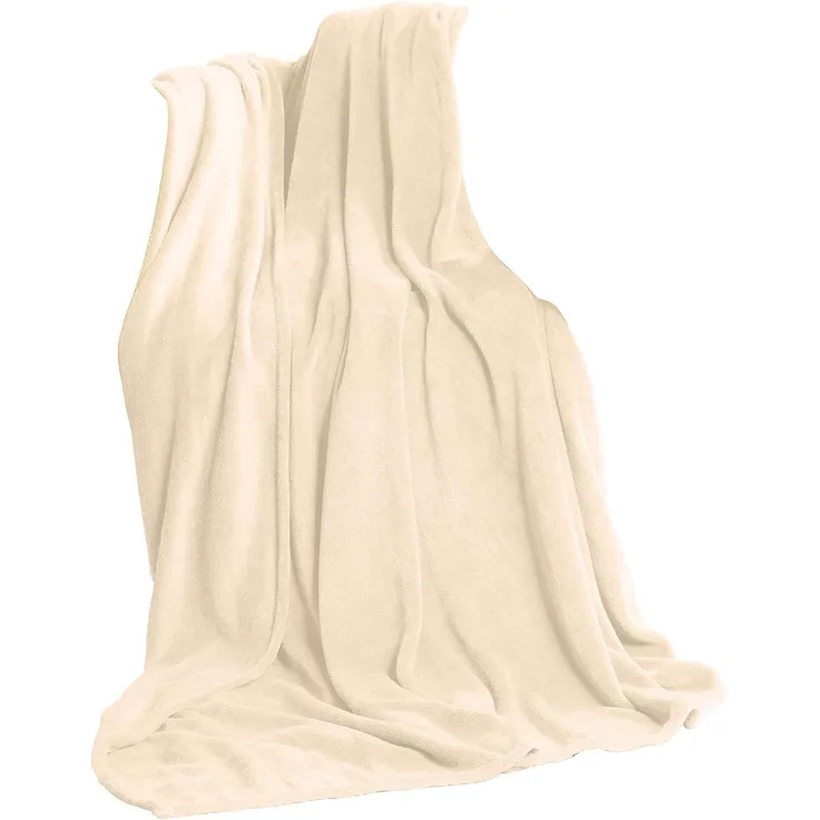 CelinaTex TV-Decke Kuscheldecke XXL 220x240 cm Creme weiß Coral Fleece Tagesdecke Mikrofaser Sofadecke Überwurf