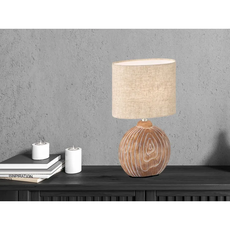 Fischer & Honsel 50606 Tischleuchte Tobse holzfarben Leinen sandfarben 39cm