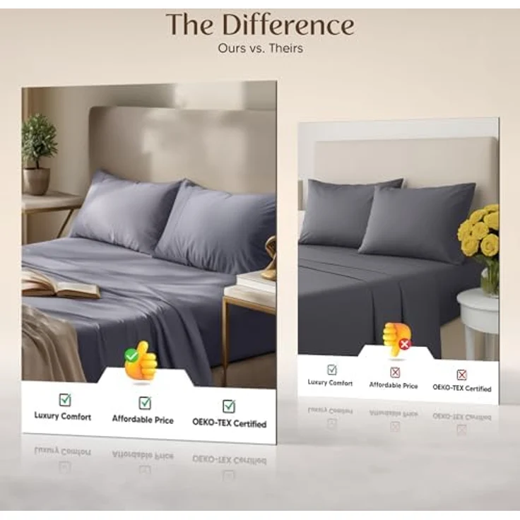 Utopia Bedding Bettwäscheset, 4-teilig, gebürstete Mikrofaser, schrumpft und lichtbeständig, pflegeleicht (Voll, Grau) – Bild 7