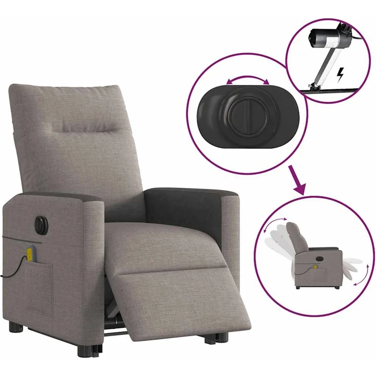 vidaXL Elektrischer Massagesessel mit Aufstehhilfe Taupe Stoff 3324078 – Bild 9