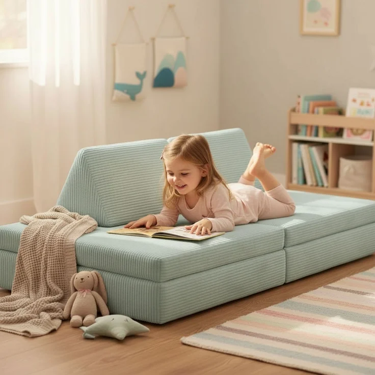 Bellabino 'Nile' Spielsofa, 4-tlg, Cord, türkis, faltbare Kindercouch, abnehmbarer & waschbarer Bezug, Kindersofa aus Schaumstoff – Bild 9