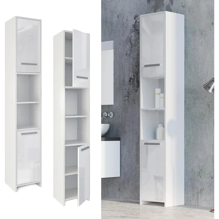 Badschrank Weiß Hochglanz/Weiß 30 x 190 cm Vicco – Bild 4