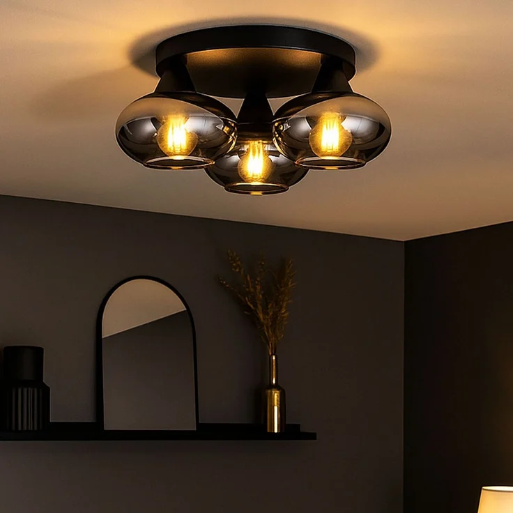 LED Deckenlampe, Metall, schwarz, rauchfarbenes Glas, D 39 cm – Bild 4