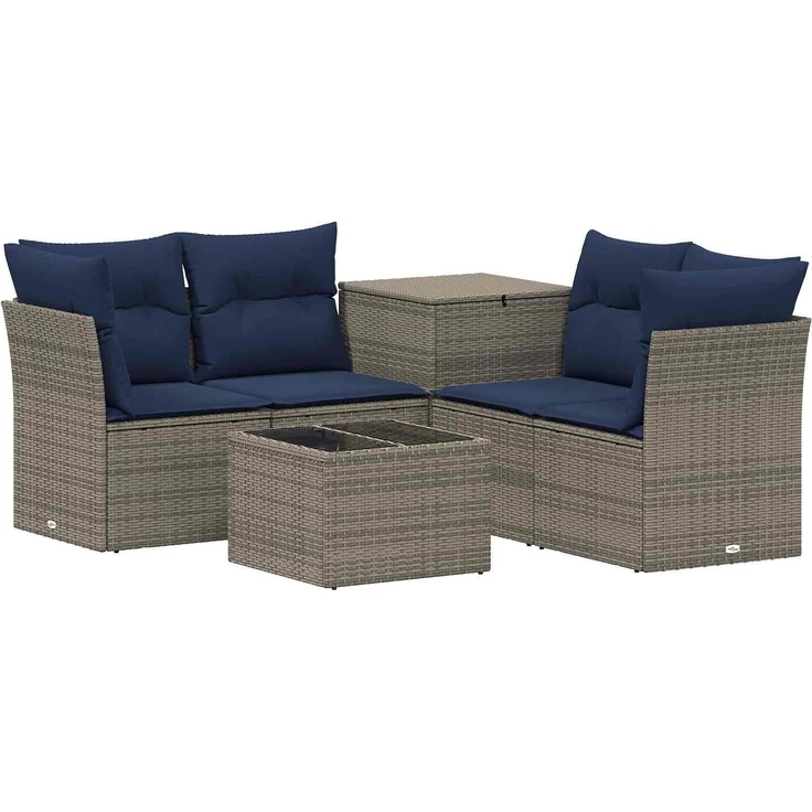 vidaXL Sofa Set 6 stk. Grau und Marineblau Polyrattan und Stahl 3447353 – Bild 2
